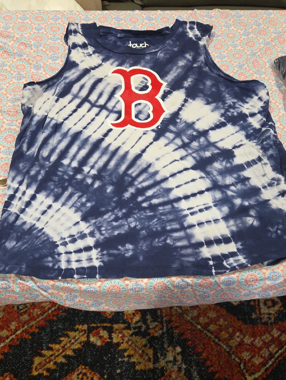 Touch Navy Tie-Dye Muscle Tank with Red 'B' Logo